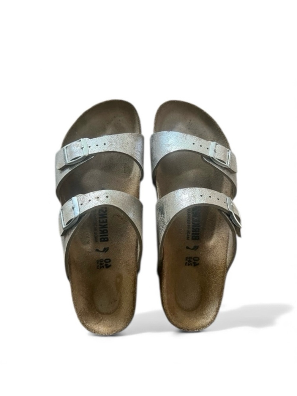 Birkenstock Silver Two-Strap Sandals, size 40, see picture, EUC